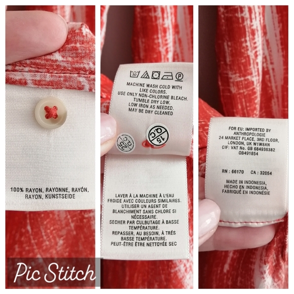 Anthropologie Maeve Calia Tunic Button Up Blouse Orange and White 10 - Picture 13 of 16